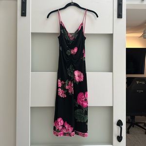 100% Silk Leonard Paris Black and Pink Flower Dress